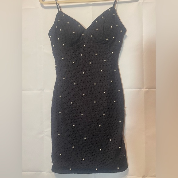 BCX Elegant Black Dress with Pearl Accents - Picture 1 of 9